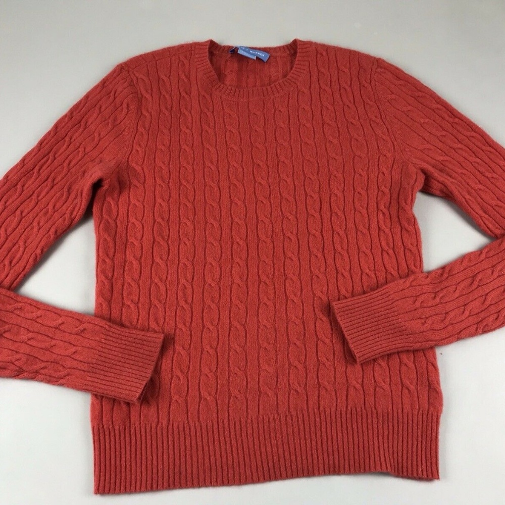 WHITE + WARREN Red cashmere Cable Knit Sweater S